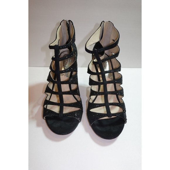 Michael Kors Mavis Open Toe Suede Stilettos Black with Crystals size 7.5 - Picture 3 of 8